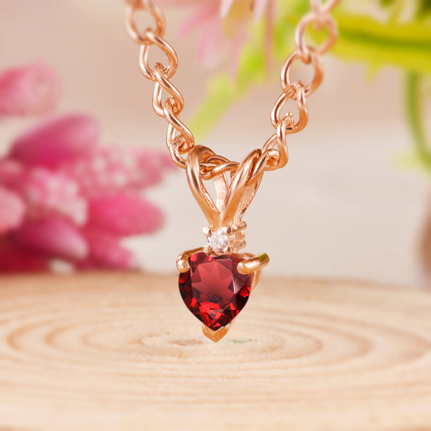 Garnet Gemstone & Diamond Solid 14k Rose Gold Pendant