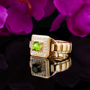 Peridot Gemstone & Diamond Solid 14k Yellow Gold Ring