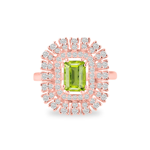 Peridot Gemstone & Diamond Solid 14k Rose Gold Ring