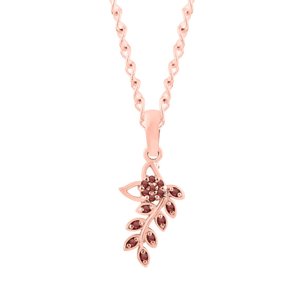 Garnet Gemstone Solid 14k Rose Gold Leaf Pendant