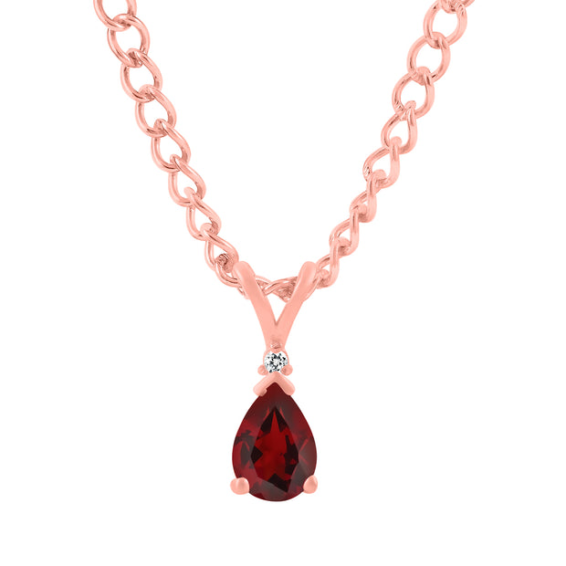 Garnet Gemstone & Diamond Solid 14k Rose Gold Pendant