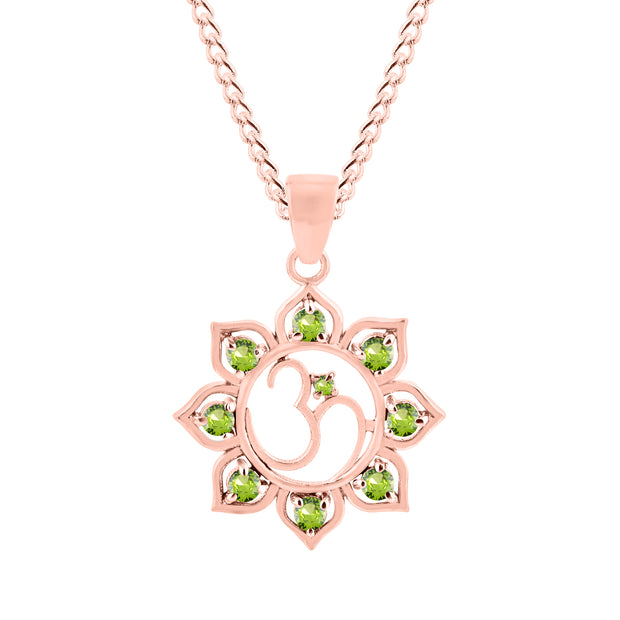 Peridot Gemstone Solid 14k Rose Gold OM Pendant