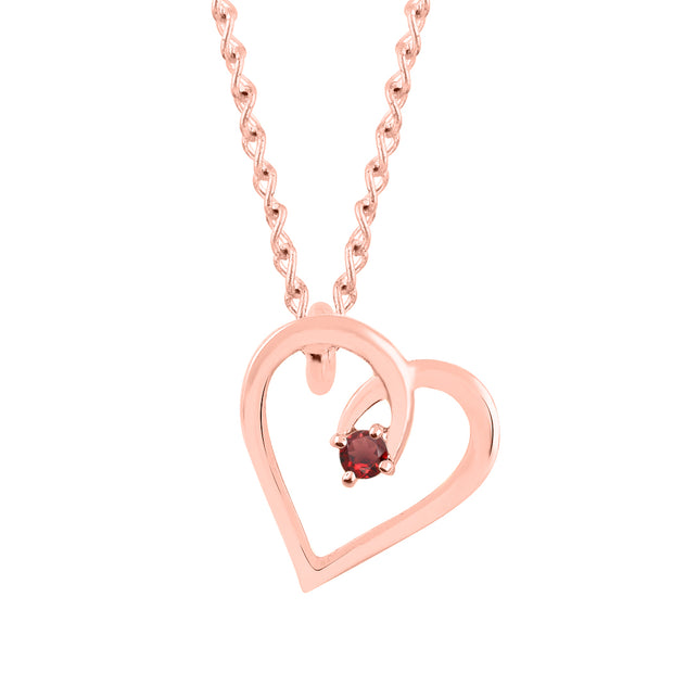 Garnet Gemstone Solid 14k Rose Gold Heart Pendant