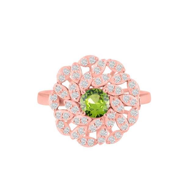 Peridot Gemstone & Diamond Solid 14k Rose Gold Ring