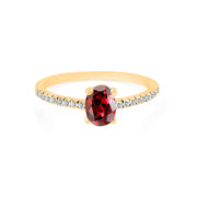 Garnet Gemstone & Diamond Solid 14k Yellow Gold Ring