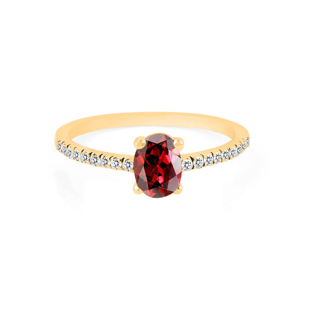 Garnet Gemstone & Diamond Solid 14k Yellow Gold Ring