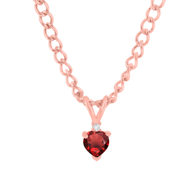 Garnet Gemstone & Diamond Solid 14k Rose Gold Pendant