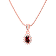 Garnet Gemstone & Diamond Solid 14k Rose Gold Pendant