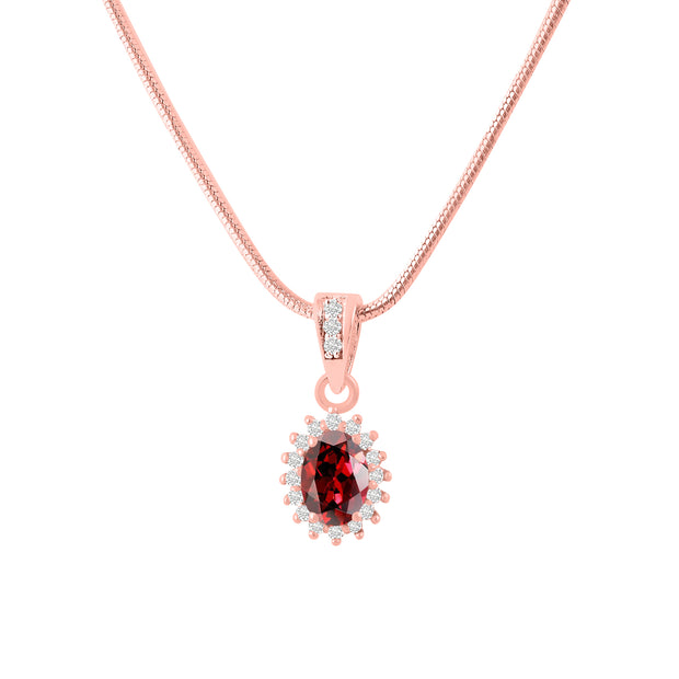 Garnet Gemstone & Diamond Solid 14k Rose Gold Pendant