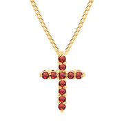 Garnet Gemstone Solid 14k Yellow Gold Cross Pendant
