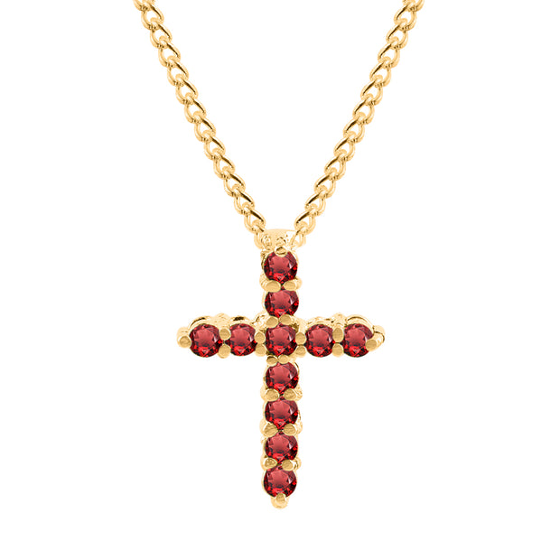 Garnet Gemstone Solid 14k Yellow Gold Cross Pendant