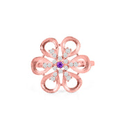 Amethyst Gemstone & Diamond Solid 14k Rose Gold Ring