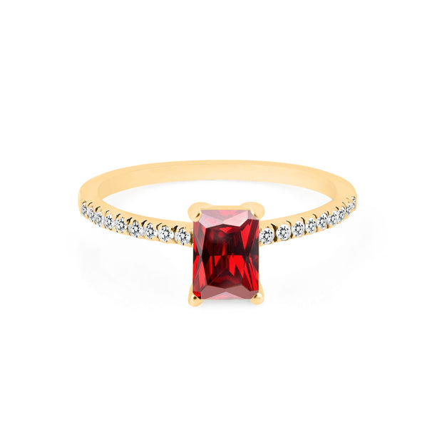 Garnet & Diamond Gemstone Solid 14k Yellow Gold Ring