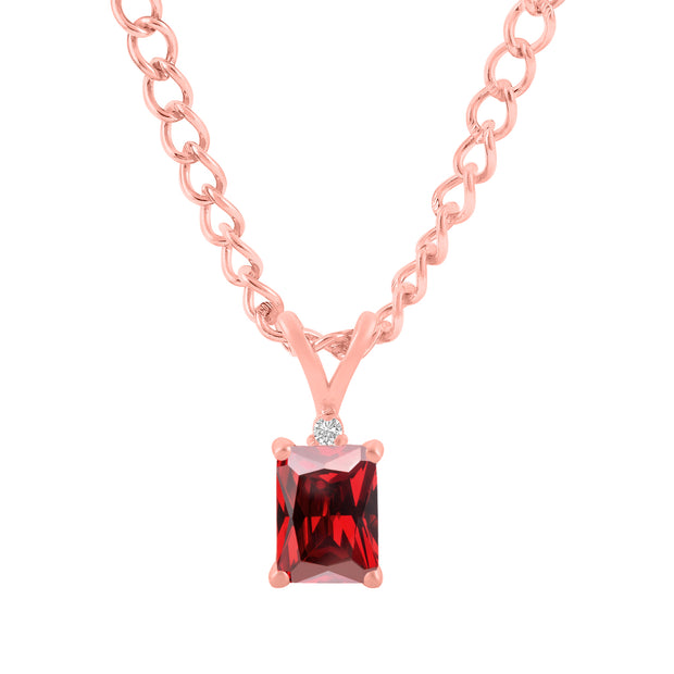 Garnet Gemstone & Diamond Solid 14k Rose Gold Pendant