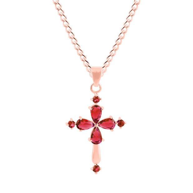 Garnet Gemstone Solid 14k Rose Gold Cross Pendant