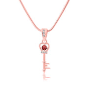 Garnet Gemstone & Diamond Solid 14k Rose Gold Key Pendant