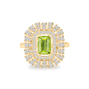 Peridot Gemstone & Diamond Solid 14k Yellow Gold Ring