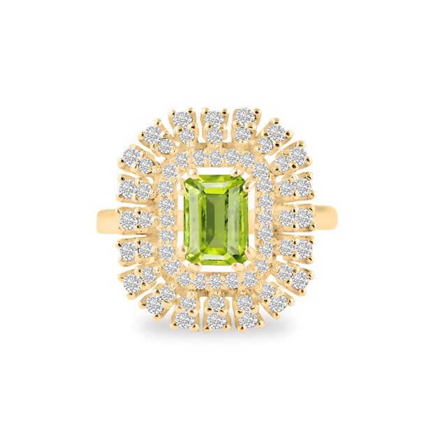 Peridot Gemstone & Diamond Solid 14k Yellow Gold Ring