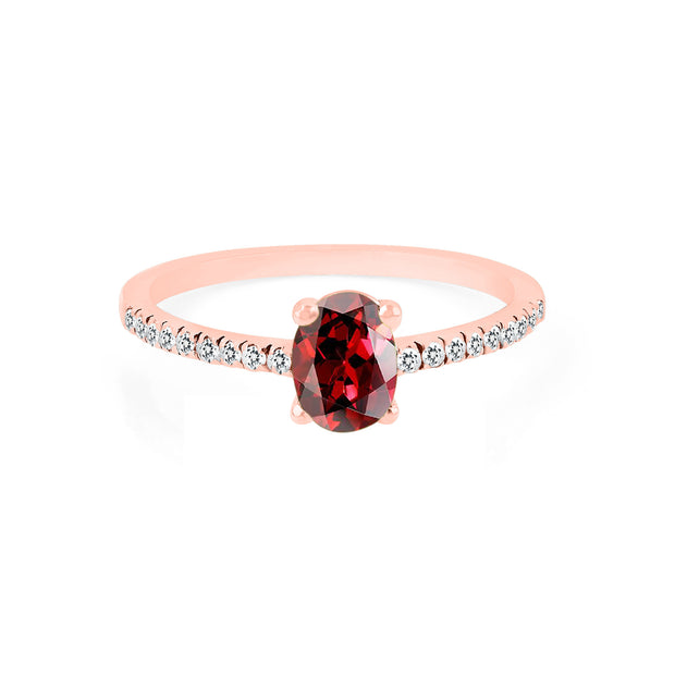Garnet Gemstone & Diamond Solid 14k Rose Gold Ring