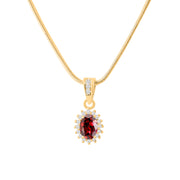 Garnet Gemstone & Diamond Solid 14k Yellow Gold Pendant