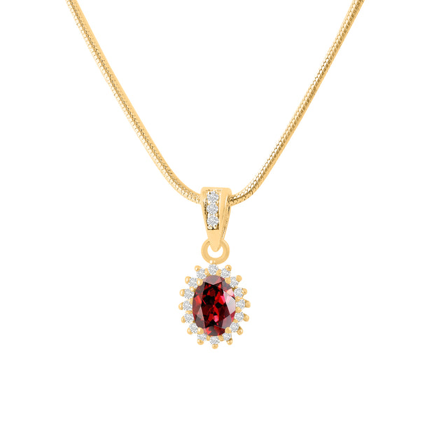 Garnet Gemstone & Diamond Solid 14k Yellow Gold Pendant