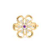 Amethyst Gemstone & Diamond Solid 14k Yellow Gold Ring