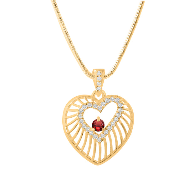 Garnet Gemstone & Diamond Solid 14k Yellow Gold Heart Pendant