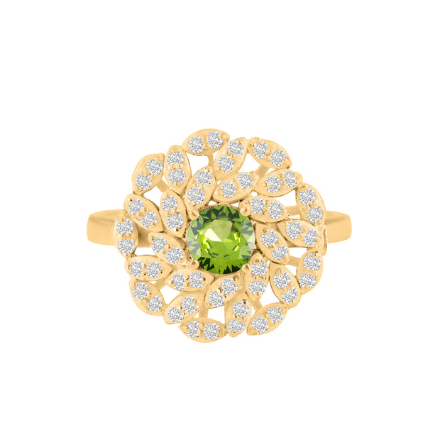 Peridot Gemstone & Diamond Solid 14k Yellow Gold Ring