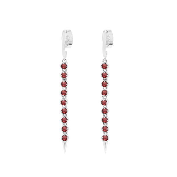 Garnet Gemstone Solid 14k White Gold Screw Back Earring