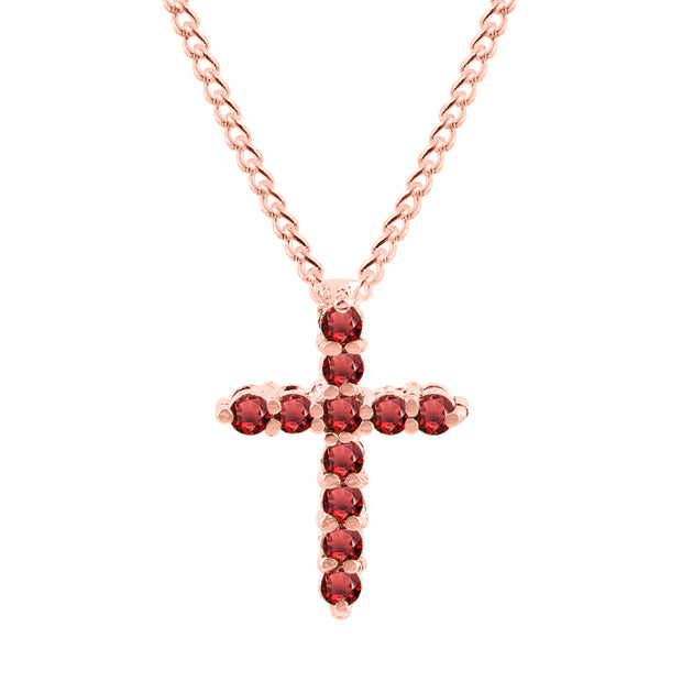 Garnet Gemstone Solid 14k Rose Gold Cross Pendant