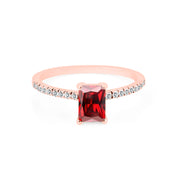 Garnet & Diamond Gemstone Solid 14k Rose Gold Ring