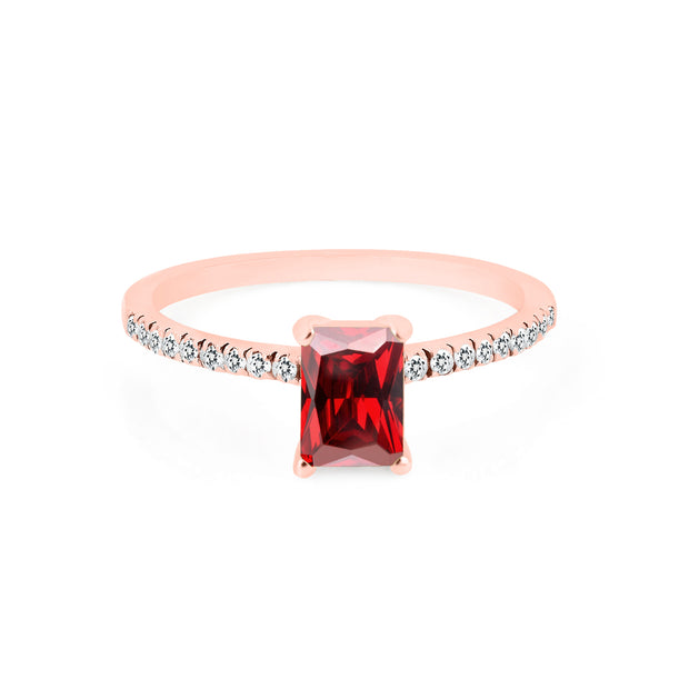 Garnet & Diamond Gemstone Solid 14k Rose Gold Ring