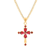 Garnet Gemstone Solid 14k Yellow Gold Cross Pendant