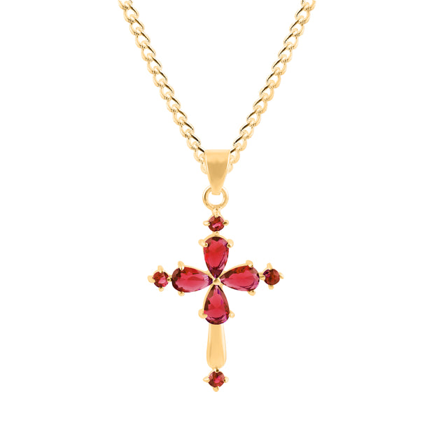 Garnet Gemstone Solid 14k Yellow Gold Cross Pendant