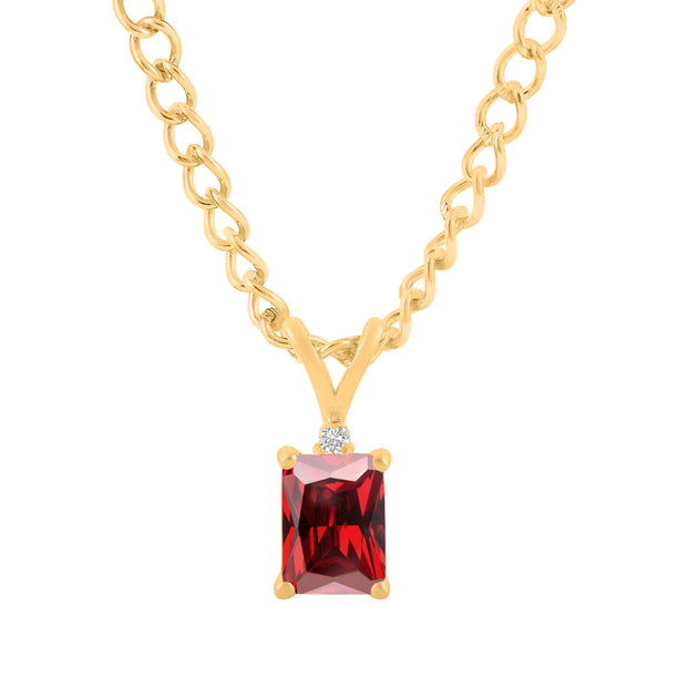 Garnet Gemstone & Diamond Solid 14k Yellow Gold Pendant