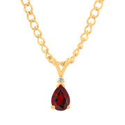 Garnet Gemstone & Diamond Solid 14k Yellow Gold Pendant
