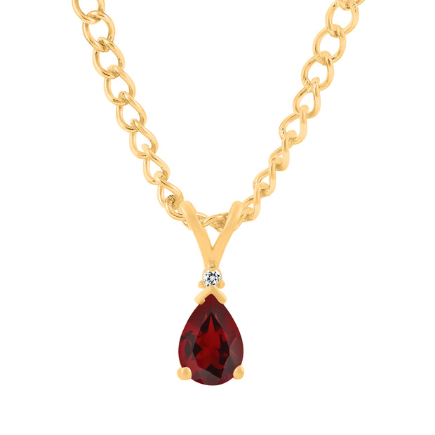 Garnet Gemstone & Diamond Solid 14k Yellow Gold Pendant