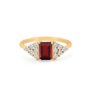 Garnet Gemstone & Diamond Solid 14k Yellow Gold Ring