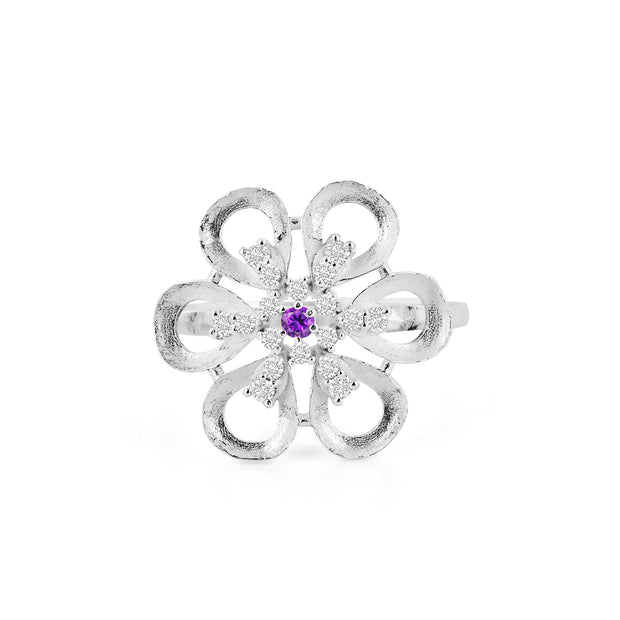 Amethyst Gemstone & Diamond Solid 14k White Gold Ring