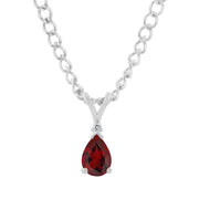 Garnet Gemstone & Diamond Solid 14k White Gold Pendant