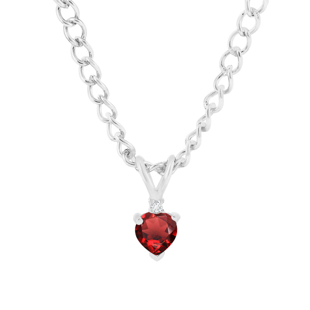Garnet Gemstone & Diamond Solid 925 Sterling Silver Pendant