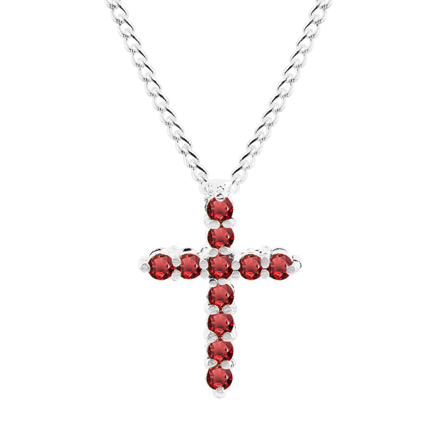 Garnet Gemstone Solid 14k White Gold Cross Pendant