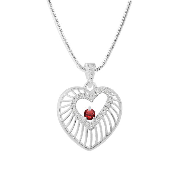 Garnet Gemstone & Diamond Solid 925 Sterling Silver Pendant