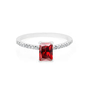 Garnet & Diamond Gemstone Solid 14k White Gold Ring