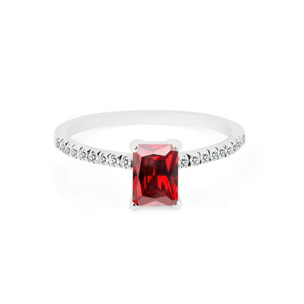 Garnet & Diamond Gemstone Solid 14k White Gold Ring