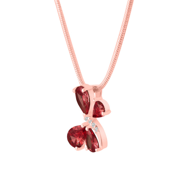 Garnet Gemstone & Diamond Solid 14k Rose Gold Pendant