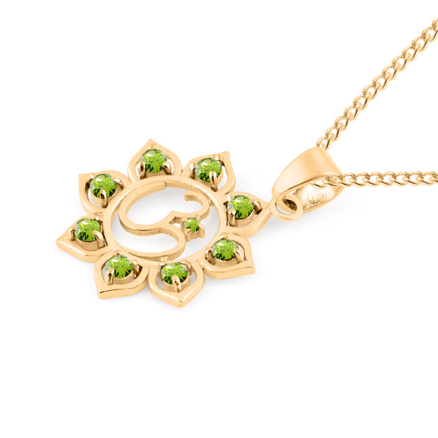 Peridot Gemstone Solid 14k Yellow Gold OM Pendant