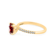 Garnet Gemstone & Diamond Solid 14k Yellow Gold Ring