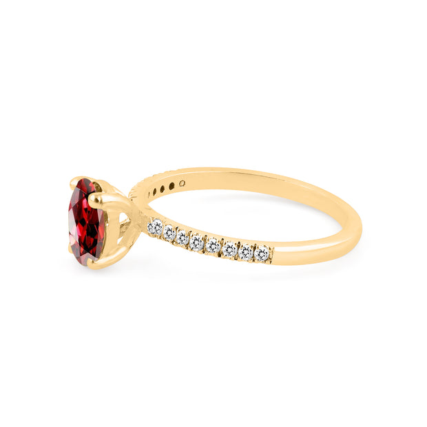 Garnet Gemstone & Diamond Solid 14k Yellow Gold Ring