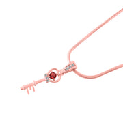 Garnet Gemstone & Diamond Solid 14k Rose Gold Key Pendant